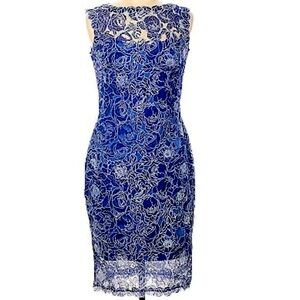 Tadashi Shoji blue, lace overlay, size 14